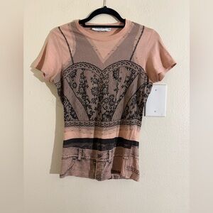 Dior Beige and Black Graphic Short Sleeve Tee